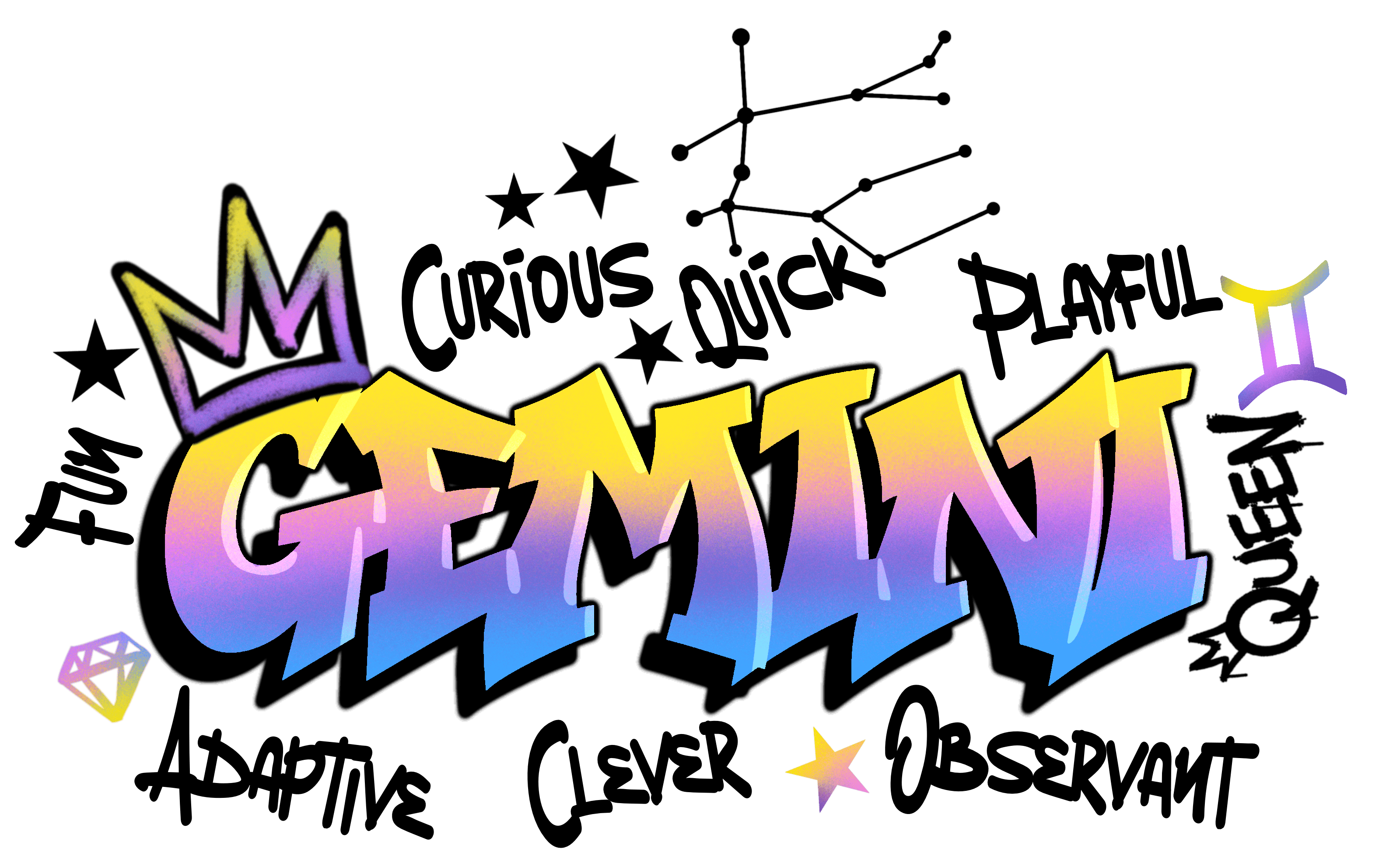 Gemini Graffiti Zodiac DTF (direct-to-film) Transfer – Twisted