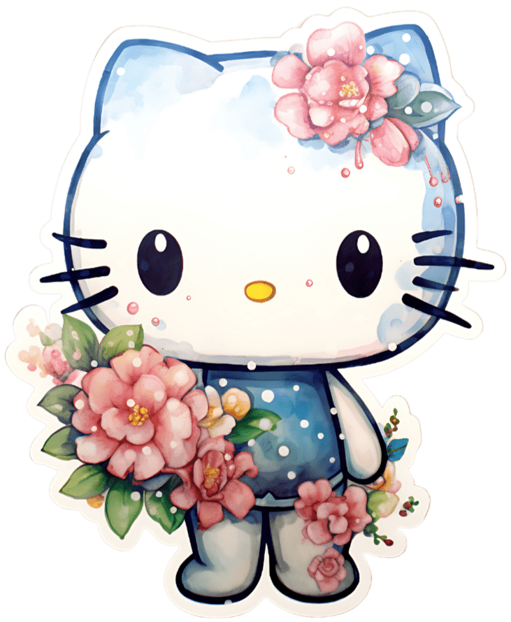 Hello Kitty in Blue Top and Flowers DTF (direct-to-film) Transfer ...