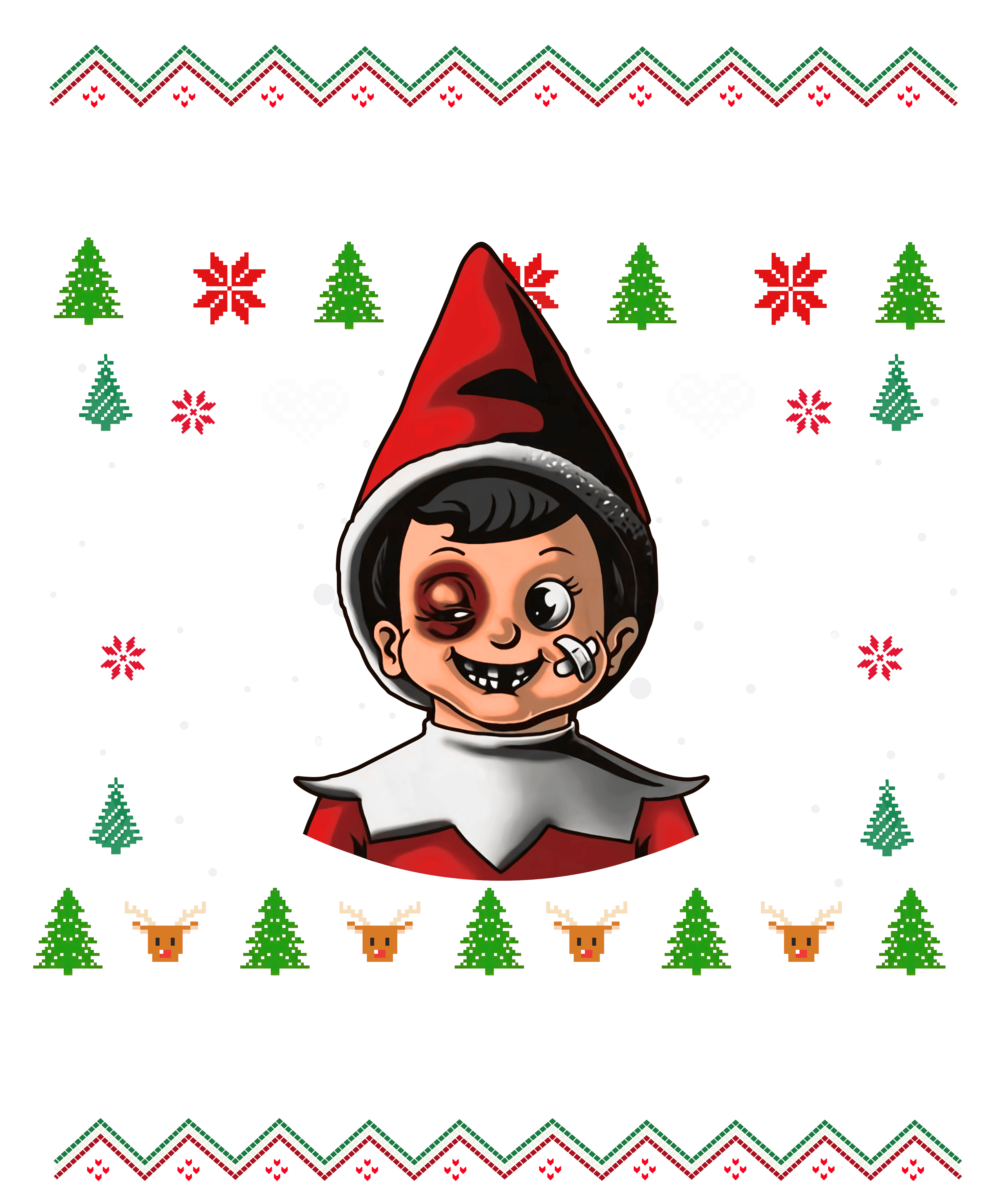 Ugly Sweater Black Eye Elf DTF (directtofilm) Transfer Twisted