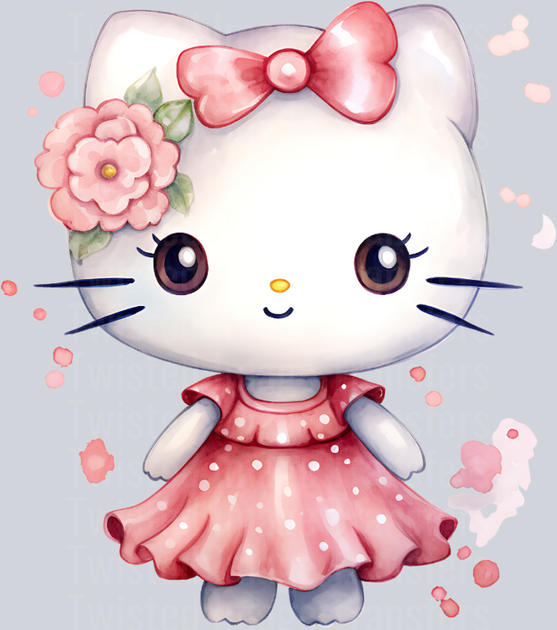 Hello Kitty in Pink Dress and Paint Drops – Twisted Image Transfers