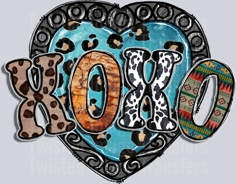 XOXO In Turquoise And Multi Print Font 2 – Twisted Image Transfers