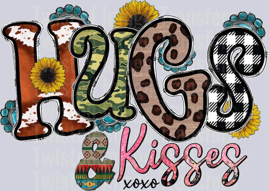 Hugs And Kisses XOXO in Camo And Multi Print Font – Twisted Image Transfers