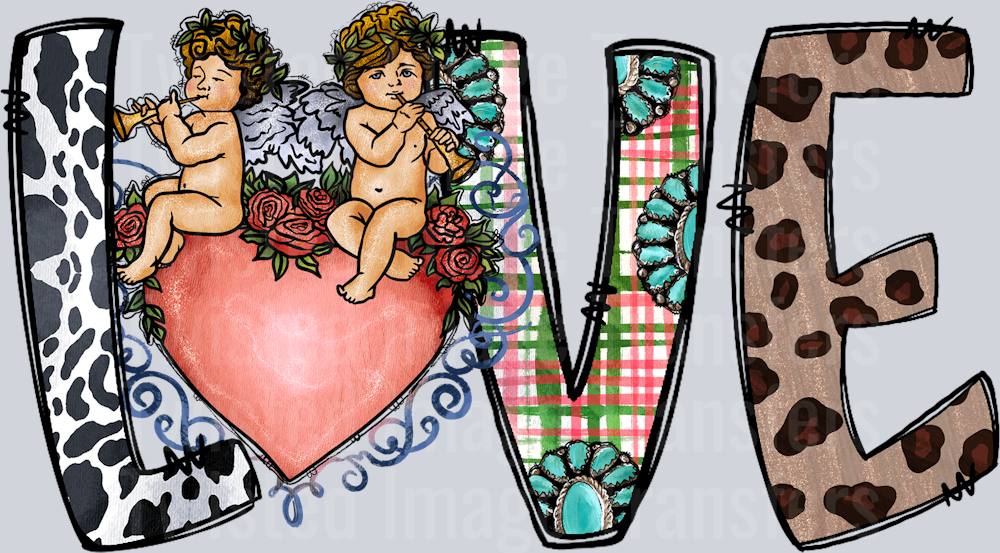 Love Multi Print Font With Roses And Angel Duo – Twisted Image Transfers