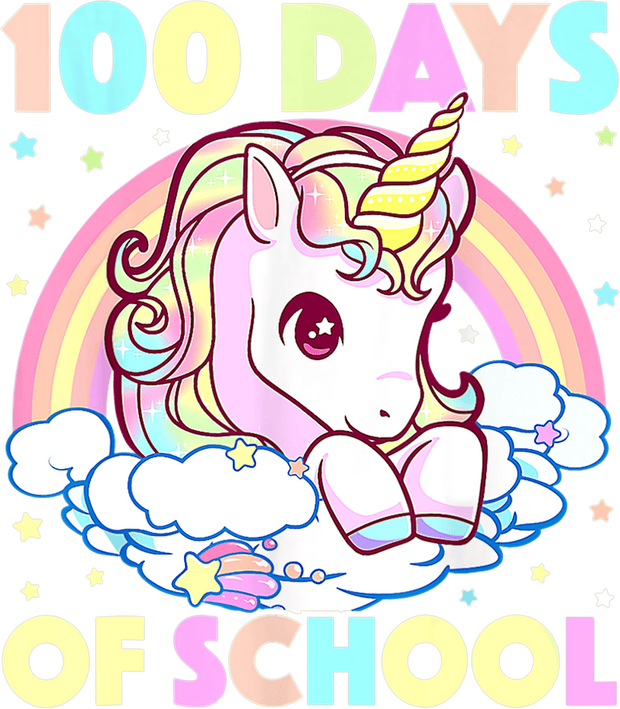 100 Days of School with Rainbow and Unicorn DTF (direct-to-film) Transfer - Twisted Image Transfers