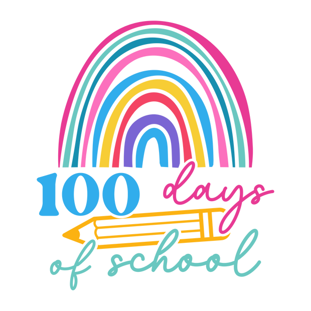 100 Days of School Colorful Font & Rainbow DTF (direct-to-film) Transfer