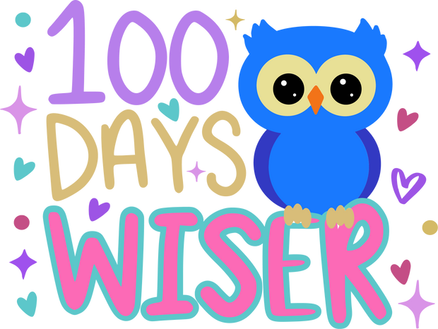 100 Days of School Owl Wiser DTF (direct-to-film) Transfer