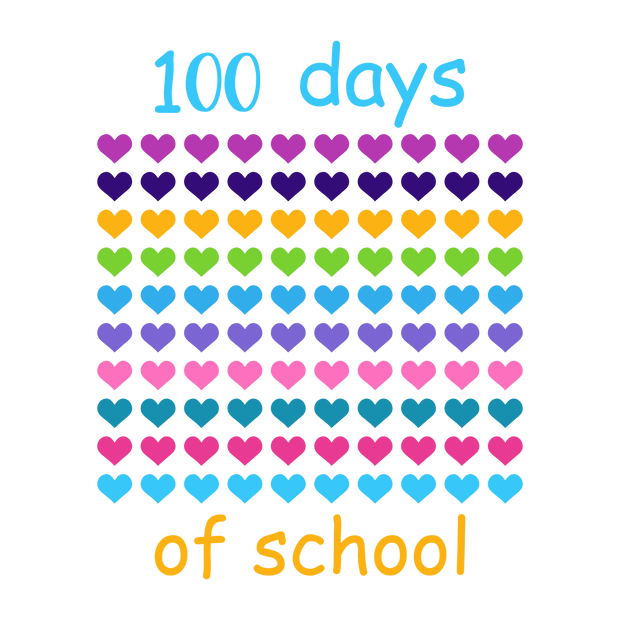 100 Days of School Rows of Hearts DTF (direct-to-film) Transfer