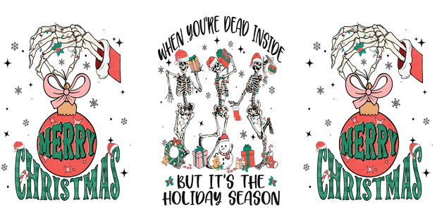 Dead Inside but Jolly AF Skull Christmas 16oz UV DTF Libby Cup Wrap