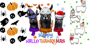 125-Llama Happy Hallothanksmas-Halloween-Christmas-Fall Thanksgiving 16oz UV DTF Libby Cup Wrap