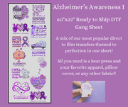 Alzheimer's Awareness 1 60"x22" DTF Ready to Ship Gang Sheet