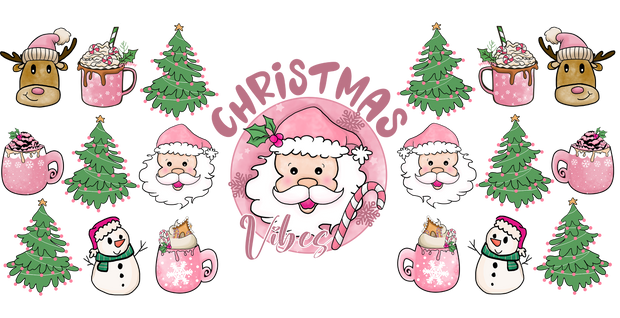 2-Pink Christmas Vibes-Retro Christmas 16oz UV DTF Libby Cup Wrap