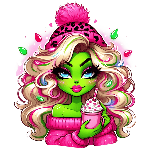 Sassy Green Girl with Coffee DTF Direct to Film Transfer - Twisted Image Transfers
