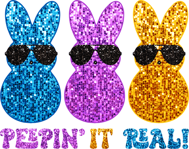 3 Cool Easter Bunnies in Faux Glitter DTF (direct-to-film) Transfer - Twisted Image Transfers