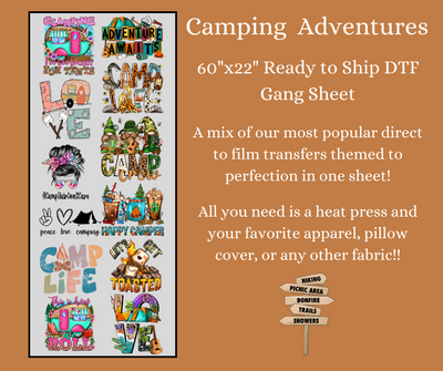 Camping Adventures 1 60x22" DTF Ready to Ship Gang Sheet