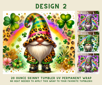 St. Patrick's Day Gnomes 20 oz. Skinny Tumbler UV DTF Wrap Design 2