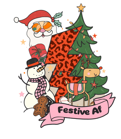 Festive AF Santa, Leopard, Tree Direct to Film DTF Transfer - Twisted Image Transfers