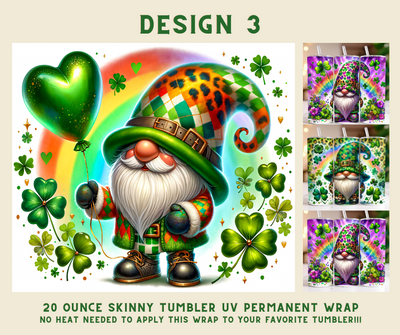 St. Patrick's Day Gnomes 20 oz. Skinny Tumbler UV DTF Wrap Design 3