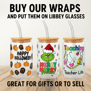 Merry Grinchmas With Christmas Leopard 16oz UV DTF Libbey Glass Wrap
