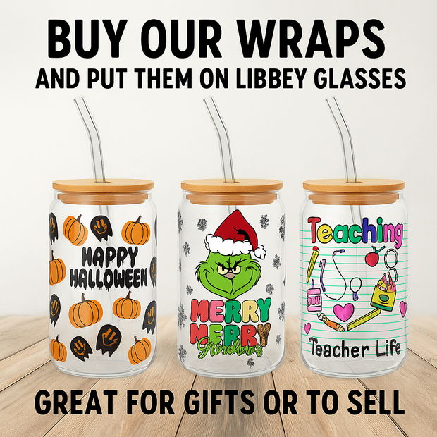 Merry Grinchmas With Christmas Leopard 16oz UV DTF Libbey Glass Wrap