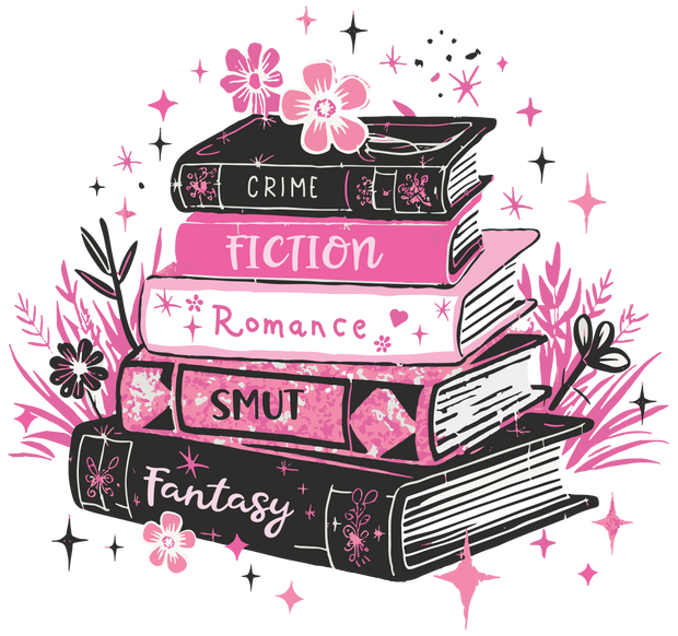 5 Books Stacked Pink & Black DTF (direct-to-film) Transfer