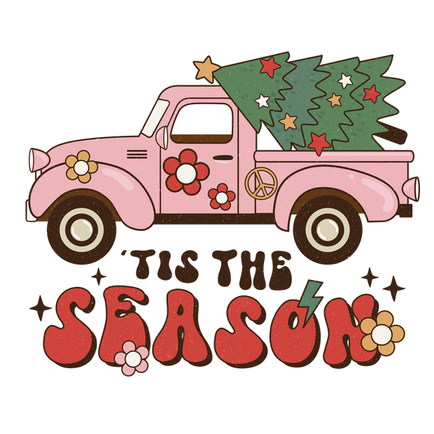 Tis The Season Pink Truck With Christmas Tree Direct to Film DTF Transfer - Twisted Image Transfers