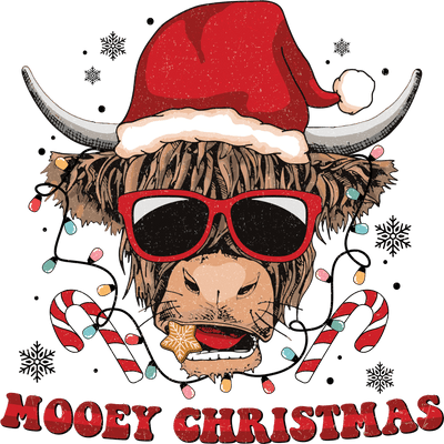 Mooey Christmas Cow with Santa Hat And Lights Direct to Film DTF Transfer - Twisted Image Transfers