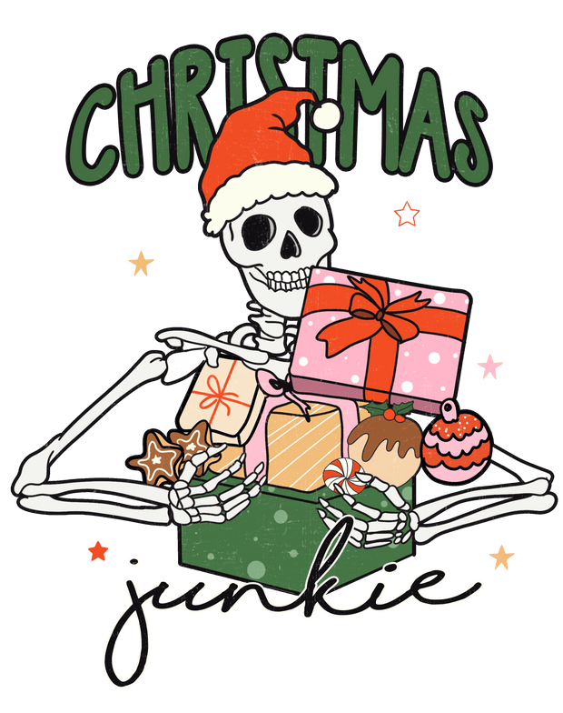 Christmas Junkie Skeleton Direct to Film DTF Transfer - Twisted Image Transfers