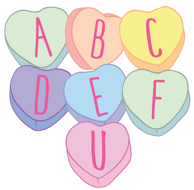 ABCDEFU Candy Hearts DTF Direct to Film Transfer - Twisted Image Transfers