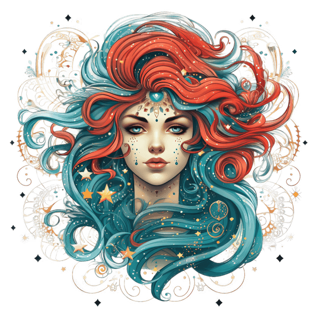 AQUARIUS Two Toned Hair Woman Zodiac DTF (direct-to-film) Transfer