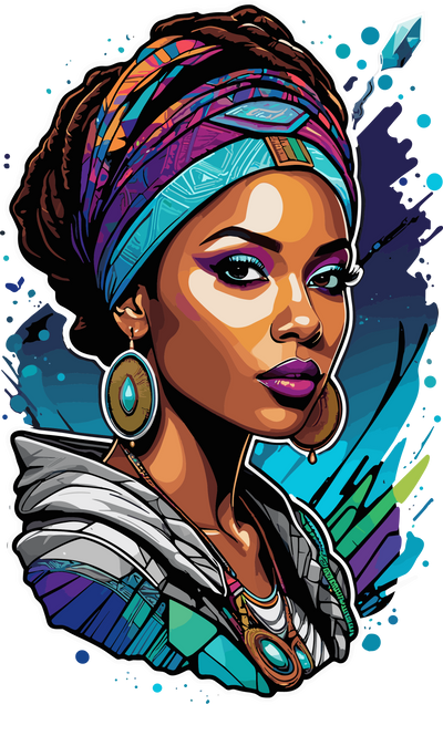 African Woman in Purple Eyeshadow Color Drip DTF (direct-to-film) Transfer