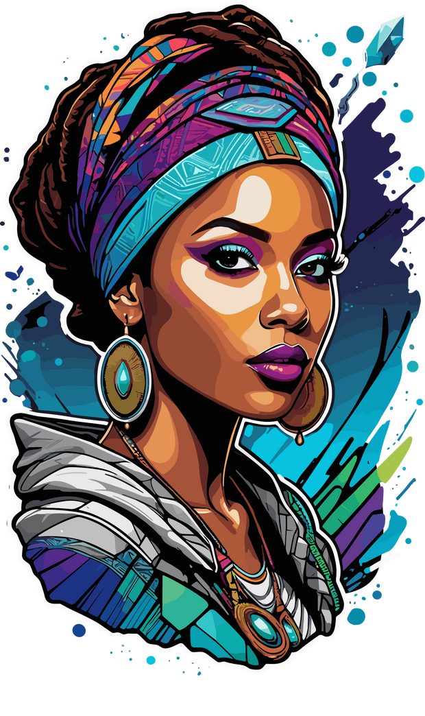 African Woman in Purple Eyeshadow Color Drip DTF (direct-to-film) Transfer