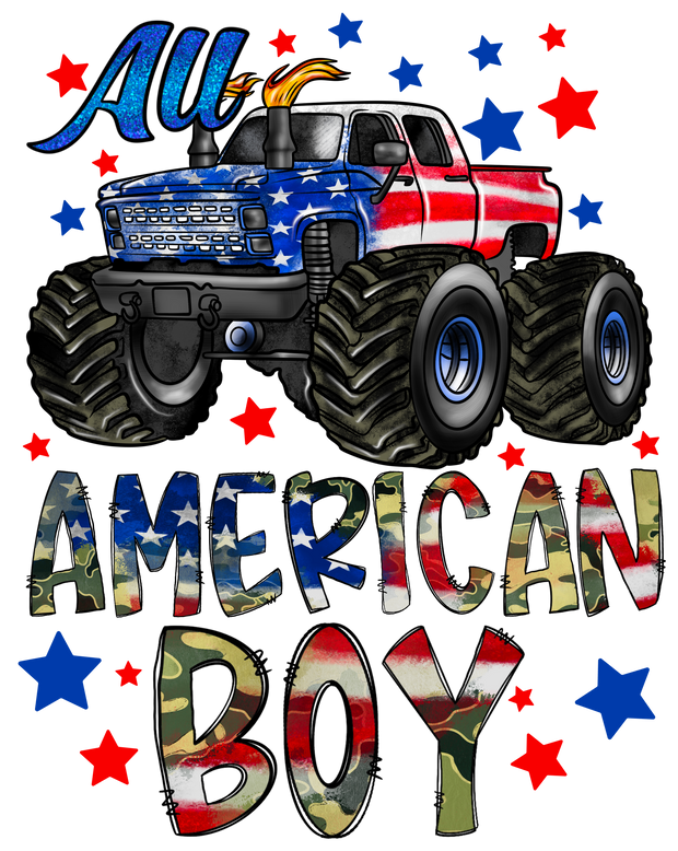 All American Boy with Monster Truck DTF (direct-to-film) Transfer