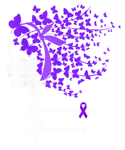 Alzheimer's Awareness Purple Butterflies White Font DTF (direct to film) Transfer