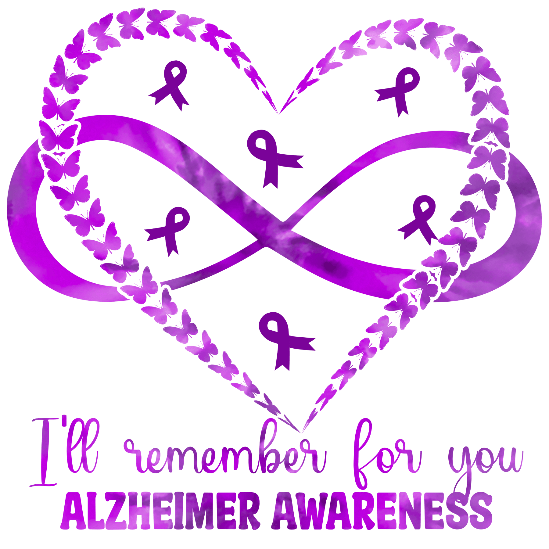 Alzheimer's Ribbon and Butterfly Heart DTF (direct to film) Transfer ...