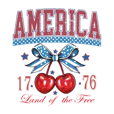 America 1776 With Bow and Cherries In Red White And Blue DTF (direct-to-film) Transfer