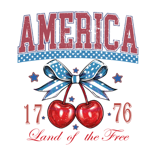 America 1776 With Bow and Cherries In Red White And Blue DTF (direct-to-film) Transfer