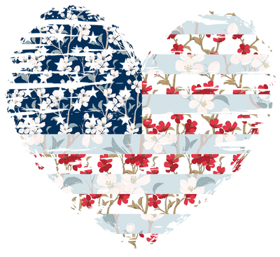 American Flag Heart With Cherry Blossoms  DTF (direct-to-film) Transfer