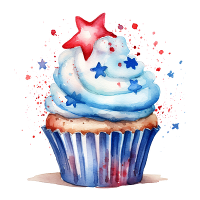 Americana Cupcake With Red And Blue Stars 1 DTF (direct-to-film) Transfer