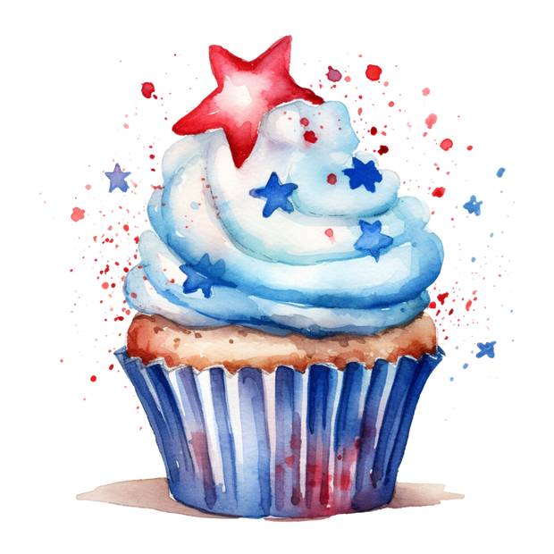 Americana Cupcake With Red And Blue Stars 1 DTF (direct-to-film) Transfer