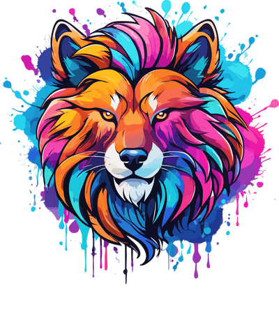 Angry Lion Color Drip DTF (direct-to-film) Transfer