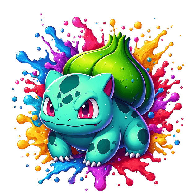Angry Little Bulbasaur Color Drip DTF (direct-to-film) Transfer ...