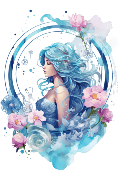 Aquarius Lady with Blue Hair DTF (direct-to-film) Transfer