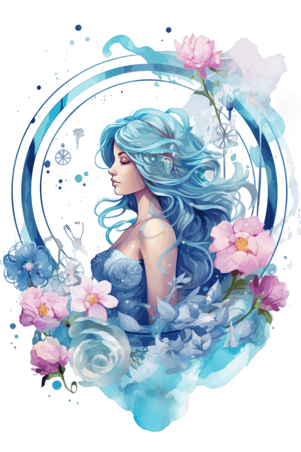 Aquarius Lady with Blue Hair DTF (direct-to-film) Transfer