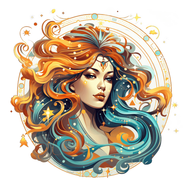 Aquarius Woman Zodiac Blue Circles DTF (direct-to-film) Transfer