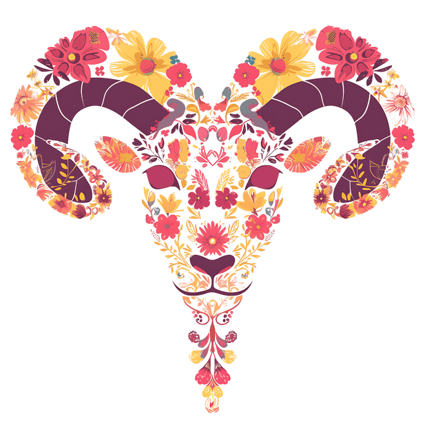 Aries Floral Ram Yellow Flowers DTF (direct-to-film) Transfer