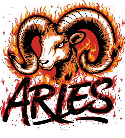 Aries Ram Head & Flames DTF (direct-to-film) Transfer