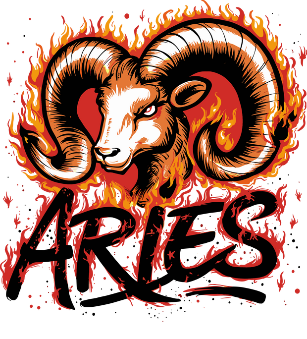 Aries Ram Head & Flames DTF (direct-to-film) Transfer