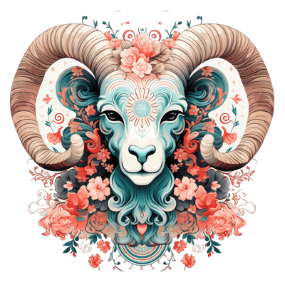 Aries Zodiac Floral Ram DTF (direct-to-film) Transfer