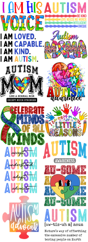 Autism Awareness 2 60x22" DTF Ready to Ship Gang Sheet