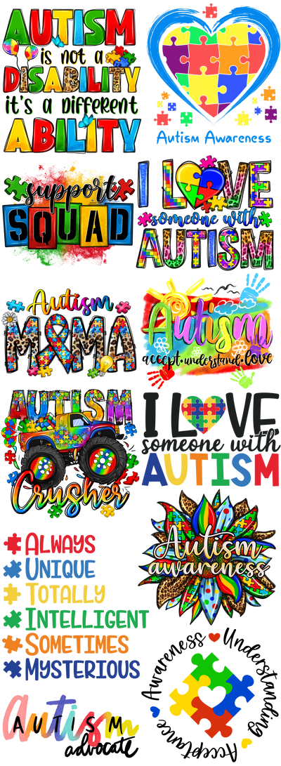 Autism Awareness 1 60"x22" DTF Ready to Ship Gang Sheet